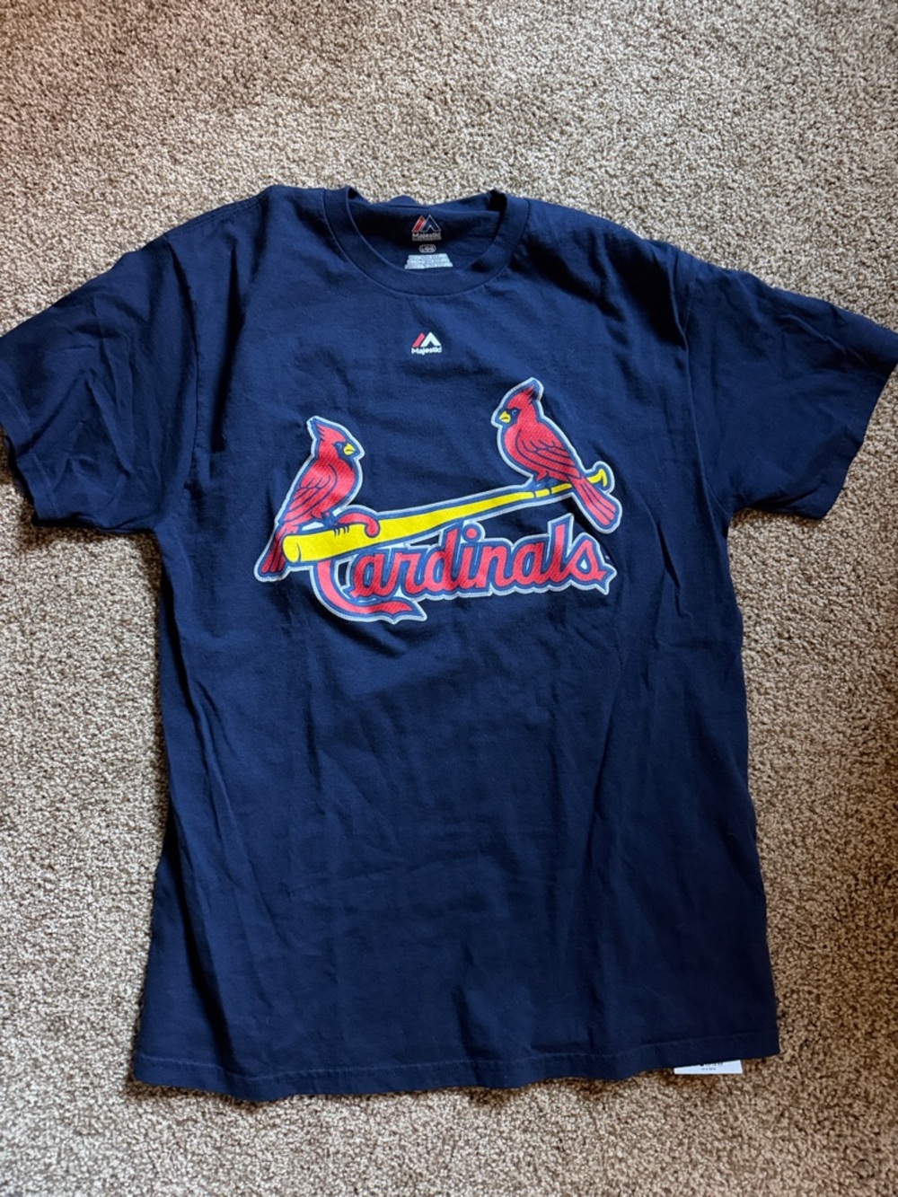 Majestic Navy Cardinals Molina Graphic Tee with Red & Yellow Logo